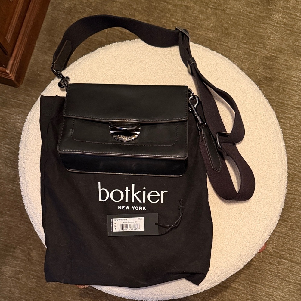 Botkier Black Leather Messenger Crossbody with Adjustable Strap